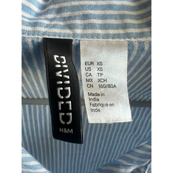 H&M Cropped Blue & White Striped Button-Up Shirt, 100%COTTON, SEMI SHEER, BEACH, - Picture 2 of 4